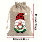 12pcs Christmas Linen Gift Bag Set, Santa Claus Drawstring Bags, Suitable for Holiday Party Gifts and Jewelry Storage, Perfect for Christmas and New Year Party Supplies House Of Avana [[SKU:HOA-STO-042]]