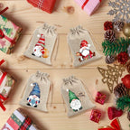 12pcs Christmas Linen Gift Bag Set, Santa Claus Drawstring Bags, Suitable for Holiday Party Gifts and Jewelry Storage, Perfect for Christmas and New Year Party Supplies House Of Avana