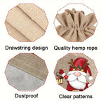 12pcs Christmas Linen Gift Bag Set, Santa Claus Drawstring Bags, Suitable for Holiday Party Gifts and Jewelry Storage, Perfect for Christmas and New Year Party Supplies House Of Avana [[SKU:HOA-STO-042]]