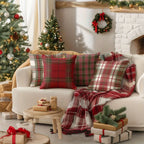 4pcs, Imitation Linen Christmas Red Plaid Pattern Pillow Covers, Single-Sided Print, 44.96cm x 44.96cm, 39.88cm x 39.88cm, Suitable for Sofa, Living Room, Bedroom Home Decor, Excludes Insert, Fall Pillow Cover, Green Checkere House Of Avana