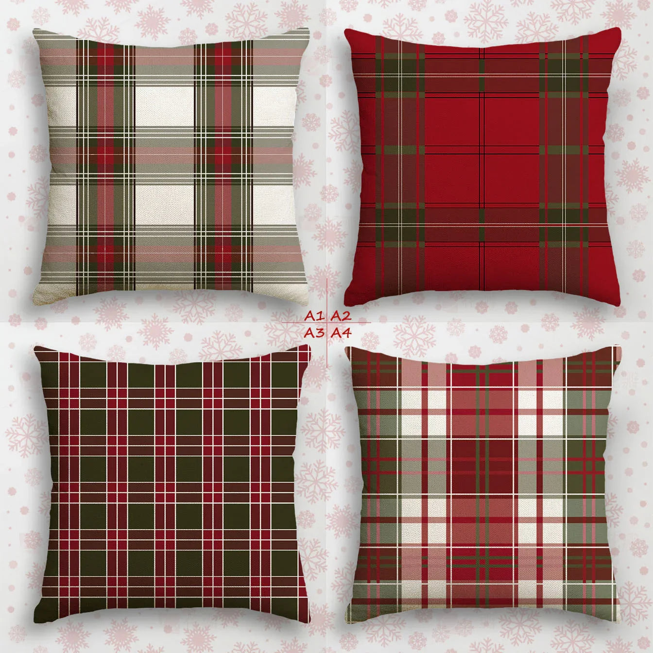 4pcs, Imitation Linen Christmas Red Plaid Pattern Pillow Covers, Single-Sided Print, 44.96cm x 44.96cm, 39.88cm x 39.88cm, Suitable for Sofa, Living Room, Bedroom Home Decor, Excludes Insert, Fall Pillow Cover, Green Checkere House Of Avana