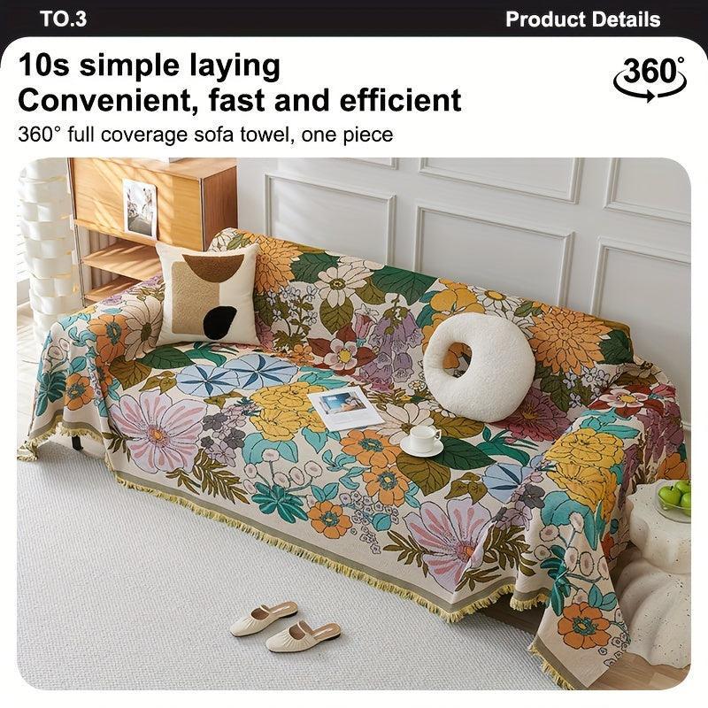 Linen Sofa Cover | Floral Tassel Throw, Pet-Friendly & Non-Slip topspet