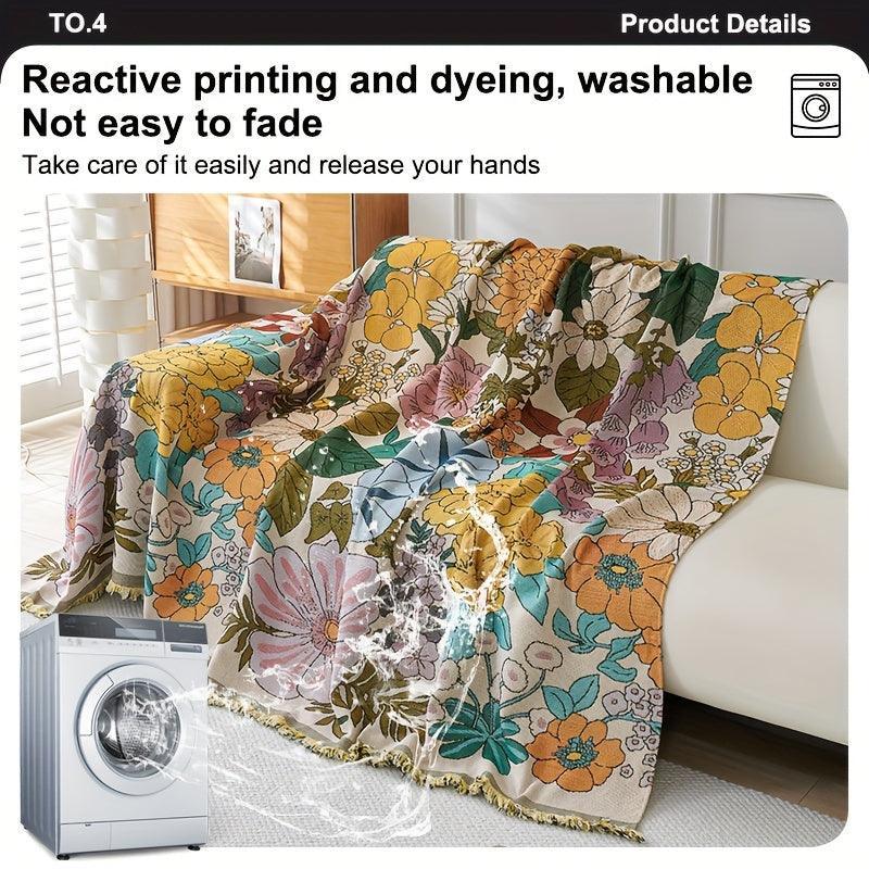 Linen Sofa Cover | Floral Tassel Throw, Pet-Friendly & Non-Slip topspet