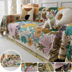 Linen Sofa Cover | Floral Tassel Throw, Pet-Friendly & Non-Slip topspet