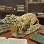 Lion Decoration - Elegant Golden-Brown Lion Figurine, Sturdy Base for Living Room, Office, Entryway - Luxury Home & Office Decor - No Electricity Needed - Resin Decorative Statue, Artistic Sculpture, Detailed Craftsmanship, T House Of Avana