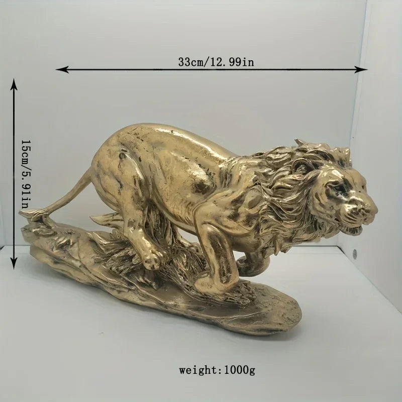 Lion Decoration - Elegant Golden-Brown Lion Figurine, Sturdy Base for Living Room, Office, Entryway - Luxury Home & Office Decor - No Electricity Needed - Resin Decorative Statue, Artistic Sculpture, Detailed Craftsmanship, T House Of Avana