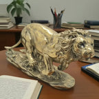 Lion Decoration - Elegant Golden-Brown Lion Figurine, Sturdy Base for Living Room, Office, Entryway - Luxury Home & Office Decor - No Electricity Needed - Resin Decorative Statue, Artistic Sculpture, Detailed Craftsmanship, T House Of Avana