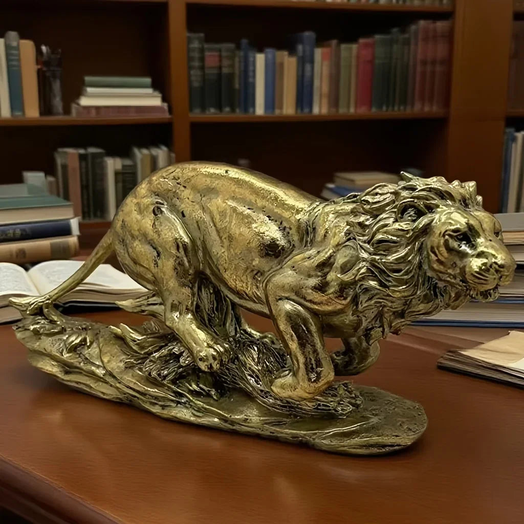 Lion Decoration - Elegant Golden-Brown Lion Figurine, Sturdy Base for Living Room, Office, Entryway - Luxury Home & Office Decor - No Electricity Needed - Resin Decorative Statue, Artistic Sculpture, Detailed Craftsmanship, T House Of Avana