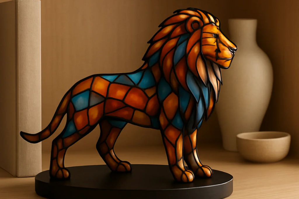 Lion Statue Vibrant Colorful Mosaic Design for Your Modern Living Room