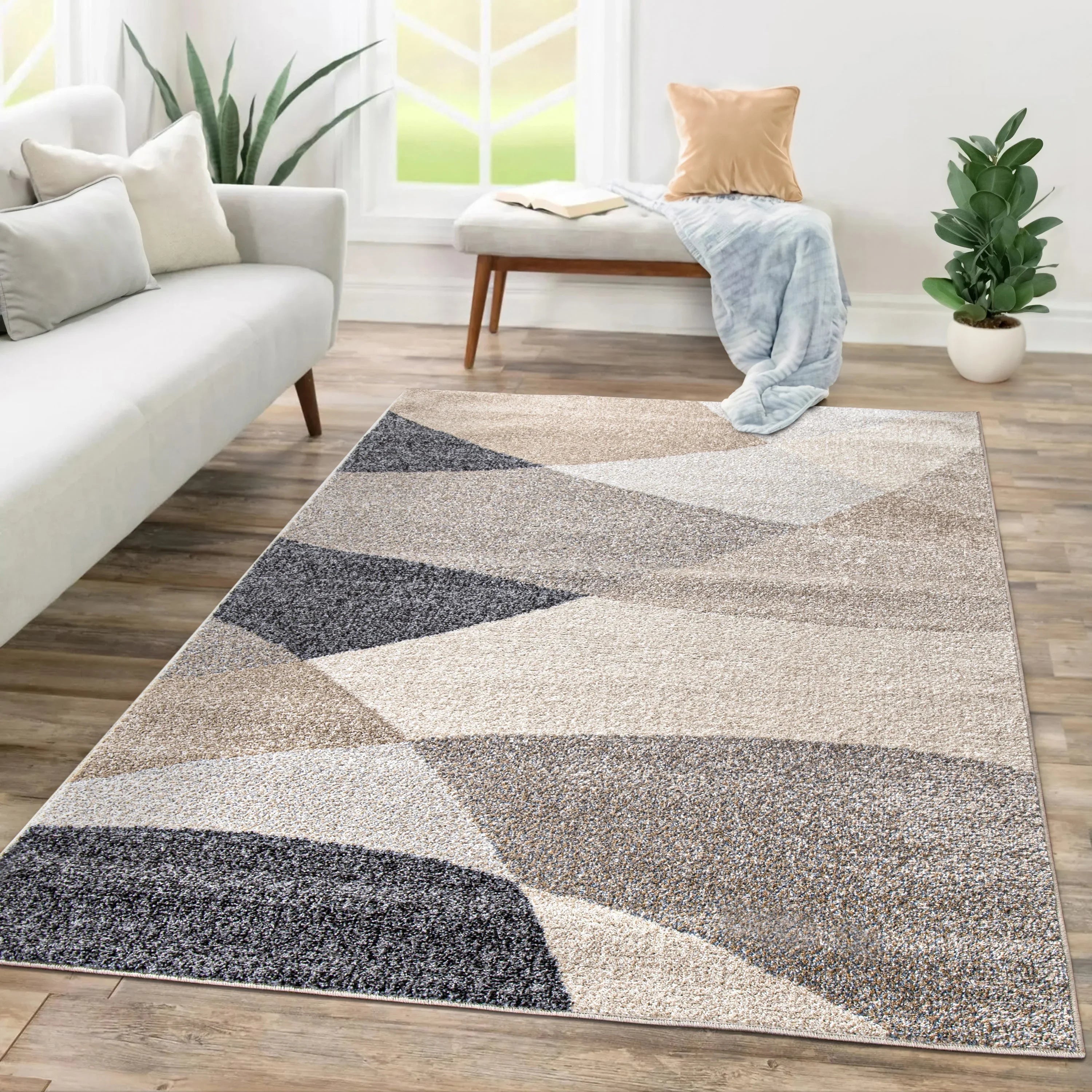 Living Room Rug Fiesta with Geometric Design in Beige Grey Cream RugYourHome