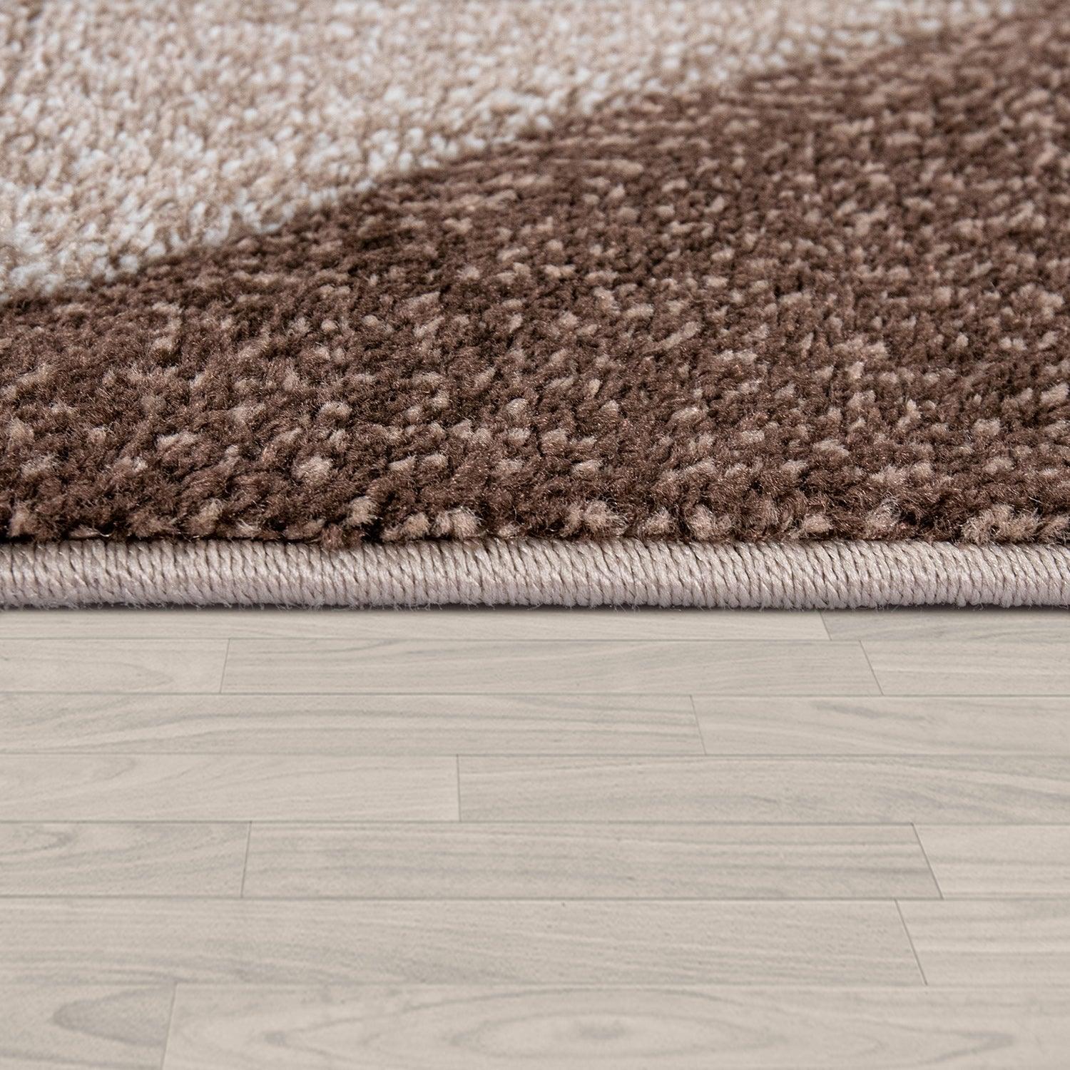 Living Room Rug Madeira Bordered with Geometric Pattern - Brown Beige RugYourHome