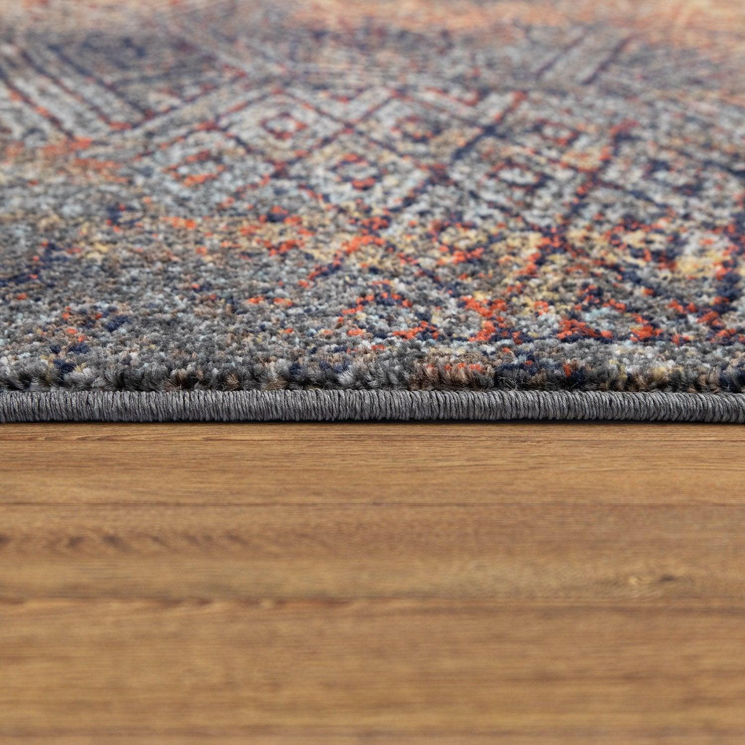 Living Room Rug Used Look Industrial Style Multicolored, back view - House Of Avana