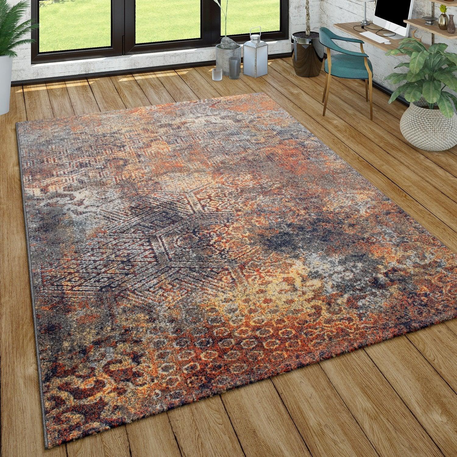 Living Room Rug Used Look Industrial Style Multicolored, front view - House Of Avana