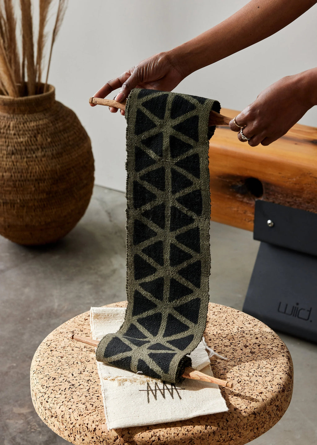 Longevity Bogolan Wall Totem in Grey with Black Triangles Kanju Interiors