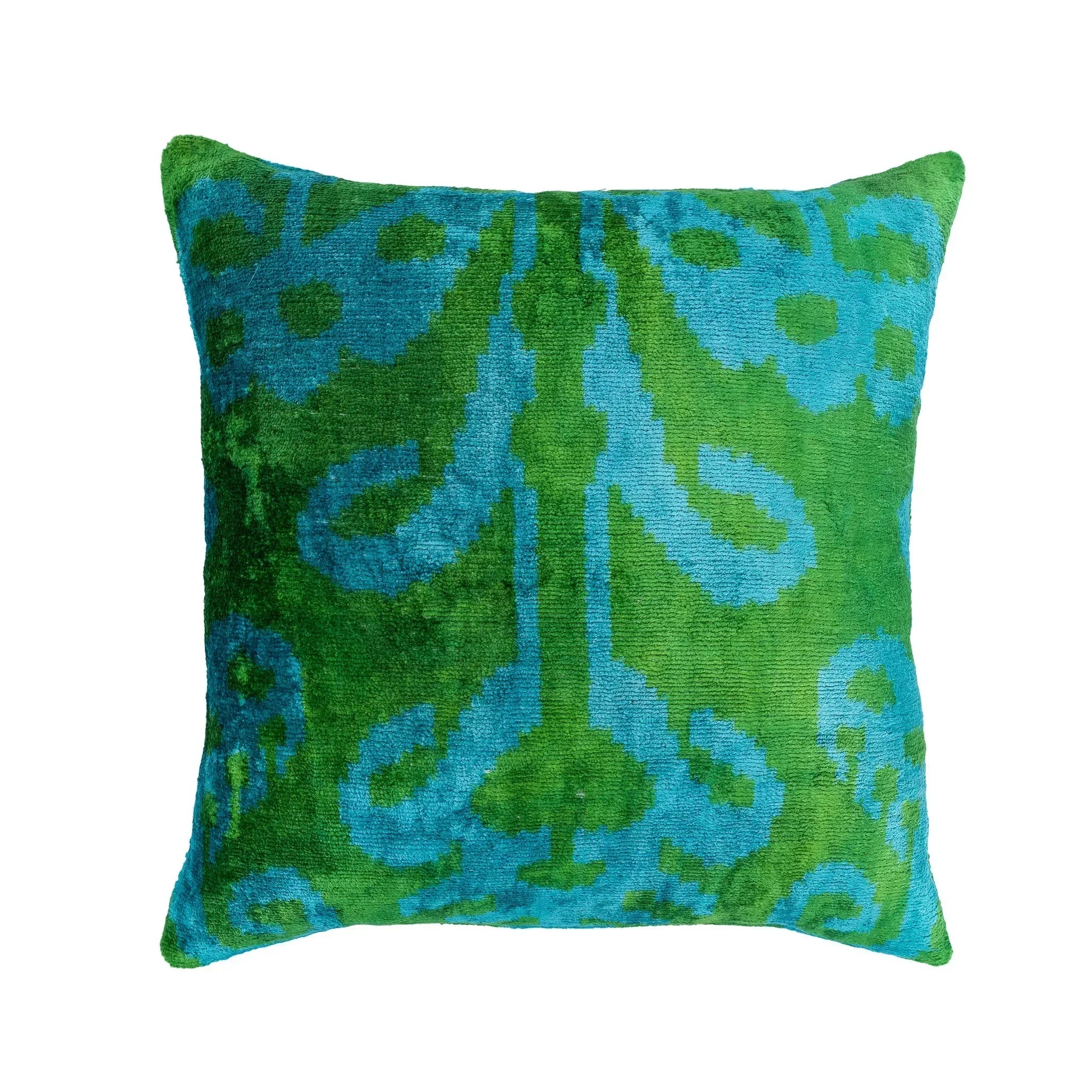 Lotus Silk Velvet Ikat Pillow, 20" X 20", front view - House Of Avana