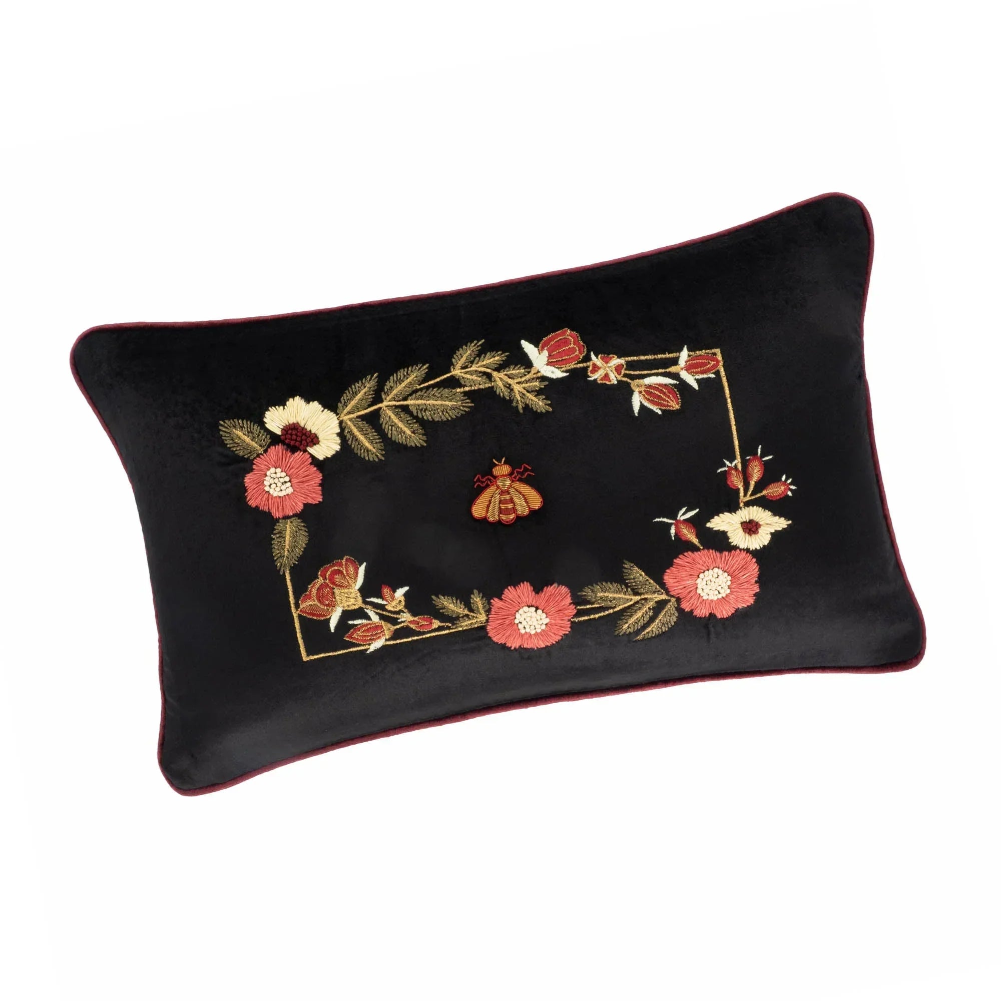 Love Bee Silk Velvet Throw Pillow, 12" X 20", back view - House Of Avana