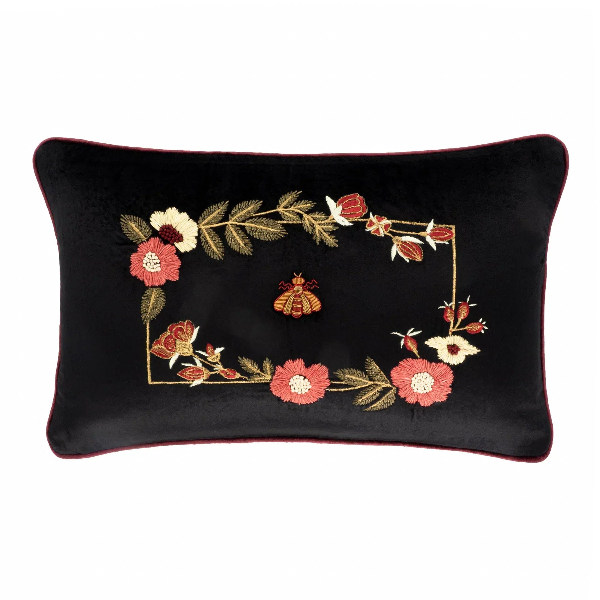 Love Bee Silk Velvet Throw Pillow, 12" X 20", front view - House Of Avana