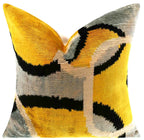 Luxurious 16x16 Silk Velvet Geometric Throw Pillow in Yellow and Gray – Down Feather Insert Canvello