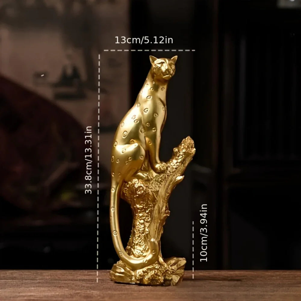 Bronze Leopard Figurine on Tree Stump - House Of Avana
