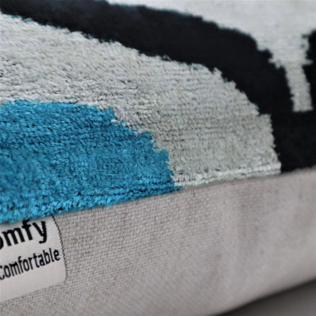 Luxury Blue Orbit Silk Velvet Pillow 16x24 Handmade Luxury Lumbar Cushion Canvello