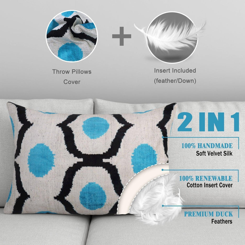 Luxury Blue Orbit Silk Velvet Pillow 16x24 Handmade Luxury Lumbar Cushion Canvello