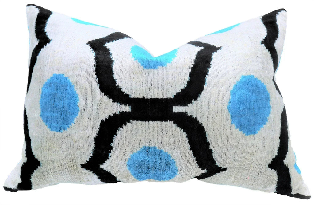 Luxury Blue Orbit Silk Velvet Pillow 16x24 Handmade Luxury Lumbar Cushion Canvello
