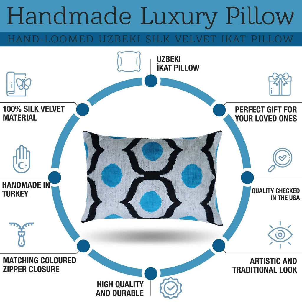 Luxury Blue Orbit Silk Velvet Pillow 16x24 Handmade Luxury Lumbar Cushion Canvello