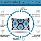 Luxury Blue Orbit Silk Velvet Pillow 16x24 Handmade Luxury Lumbar Cushion Canvello