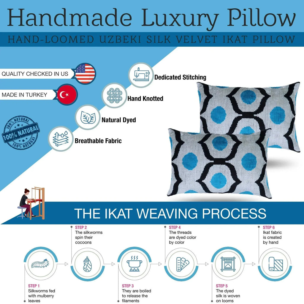 Luxury Blue Orbit Silk Velvet Pillow 16x24 Handmade Luxury Lumbar Cushion Canvello