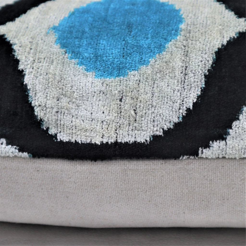 Luxury Blue Orbit Silk Velvet Pillow 16x24 Handmade Luxury Lumbar Cushion Canvello