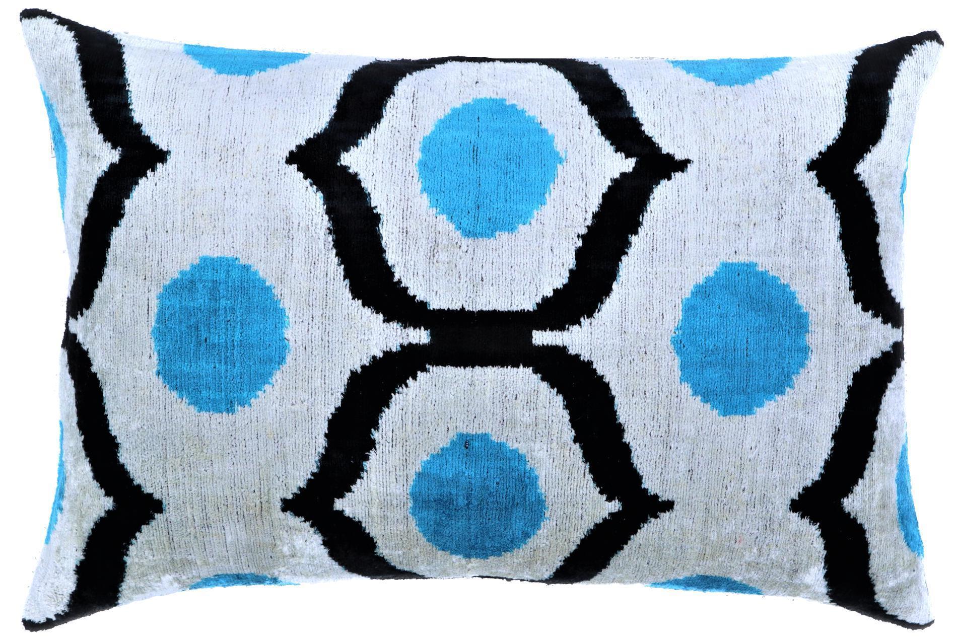 Luxury Blue Orbit Silk Velvet Pillow 16x24 Handmade Luxury Lumbar Cushion Canvello