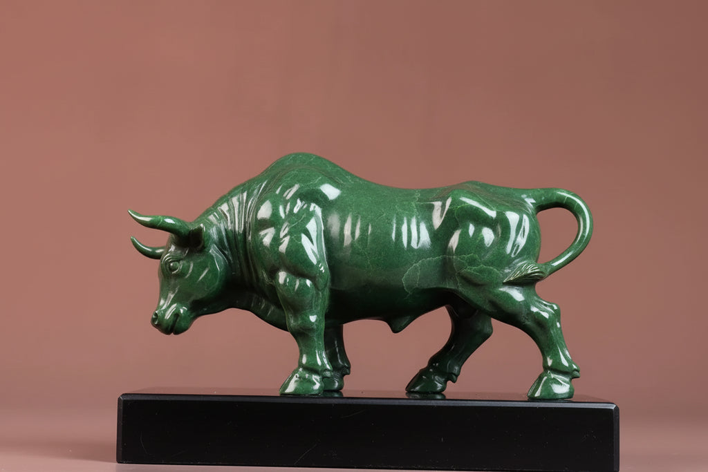 Luxury green rhinoceros statue with polished glossy finish and detailed musculature for home and office decor