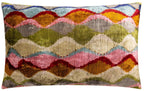 Luxury Handmade Silk Velvet Throw Pillow - 16x24 in, Multicolored Geometric Design with Down Feather Insert Canvello