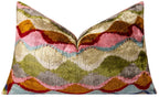 Luxury Handmade Silk Velvet Throw Pillow - 16x24 in, Multicolored Geometric Design with Down Feather Insert Canvello