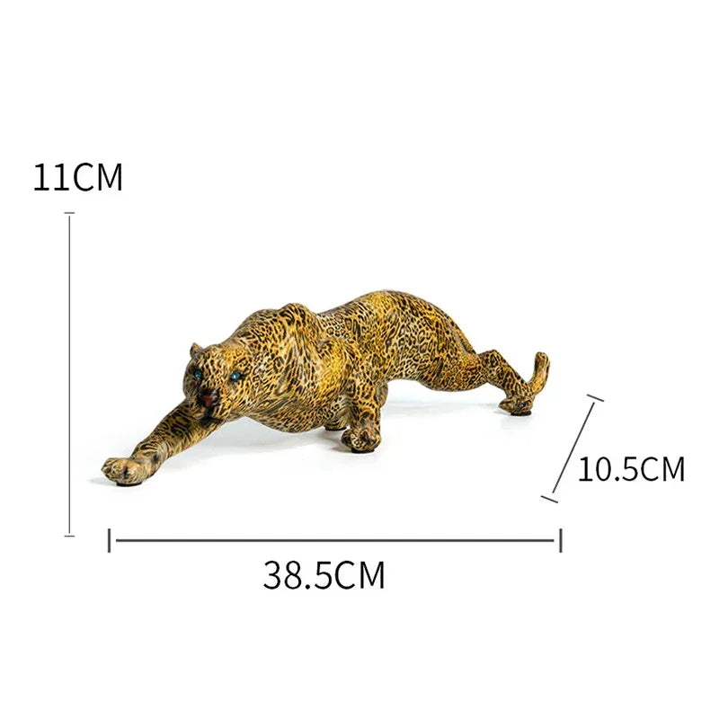Luxury golden leopard animal figurine sculpture with intricate spots and sleek pose for modern home and office decor