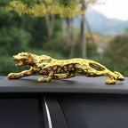 Luxury running leopard car dashboard figurine in gold with detailed spotted pattern and sleek dynamic pose for decor
