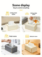 [Luxury Tissue Box Cover] Premium Faux Leather 1-Pack Striped Tissue Box Cover | Dual-Purpose for Dining Table & Home Decor, Golden Accents, Holds Standard Tissues, Modern Luxury Design for Living Room, Office, Hotel House Of Avana