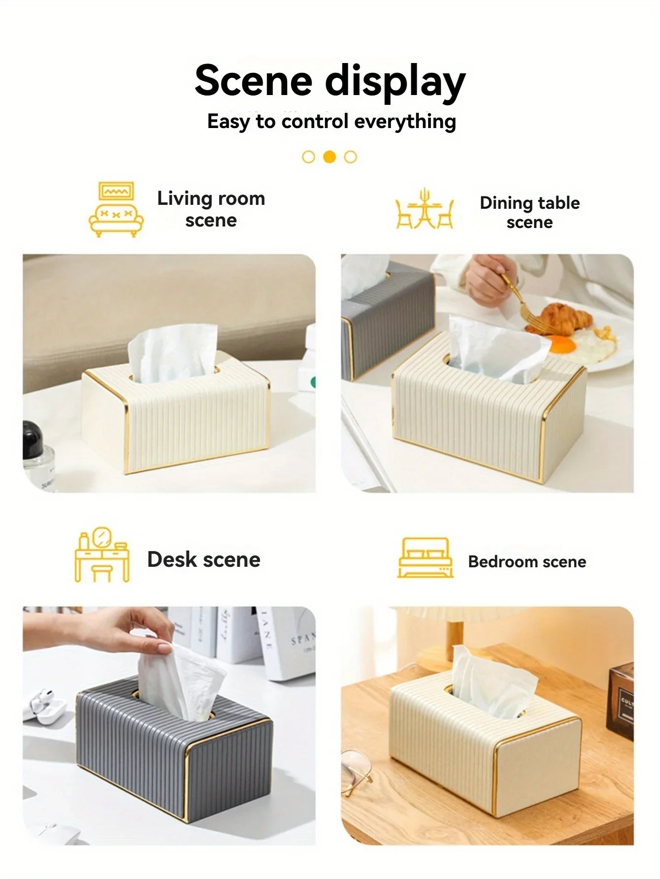 [Luxury Tissue Box Cover] Premium Faux Leather 1-Pack Striped Tissue Box Cover | Dual-Purpose for Dining Table & Home Decor, Golden Accents, Holds Standard Tissues, Modern Luxury Design for Living Room, Office, Hotel House Of Avana