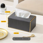 [Luxury Tissue Box Cover] Premium Faux Leather 1-Pack Striped Tissue Box Cover | Dual-Purpose for Dining Table & Home Decor, Golden Accents, Holds Standard Tissues, Modern Luxury Design for Living Room, Office, Hotel House Of Avana