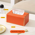 [Luxury Tissue Box Cover] Premium Faux Leather 1-Pack Striped Tissue Box Cover | Dual-Purpose for Dining Table & Home Decor, Golden Accents, Holds Standard Tissues, Modern Luxury Design for Living Room, Office, Hotel House Of Avana
