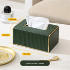 [Luxury Tissue Box Cover] Premium Faux Leather 1-Pack Striped Tissue Box Cover | Dual-Purpose for Dining Table & Home Decor, Golden Accents, Holds Standard Tissues, Modern Luxury Design for Living Room, Office, Hotel House Of Avana