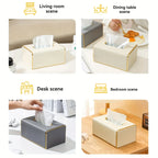 [Luxury Tissue Box Cover] Premium Faux Leather 1-Pack Striped Tissue Box Cover | Dual-Purpose for Dining Table & Home Decor, Golden Accents, Holds Standard Tissues, Modern Luxury Design for Living Room, Office, Hotel House Of Avana