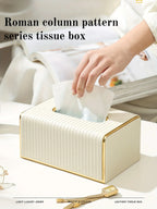 [Luxury Tissue Box Cover] Premium Faux Leather 1-Pack Striped Tissue Box Cover | Dual-Purpose for Dining Table & Home Decor, Golden Accents, Holds Standard Tissues, Modern Luxury Design for Living Room, Office, Hotel House Of Avana