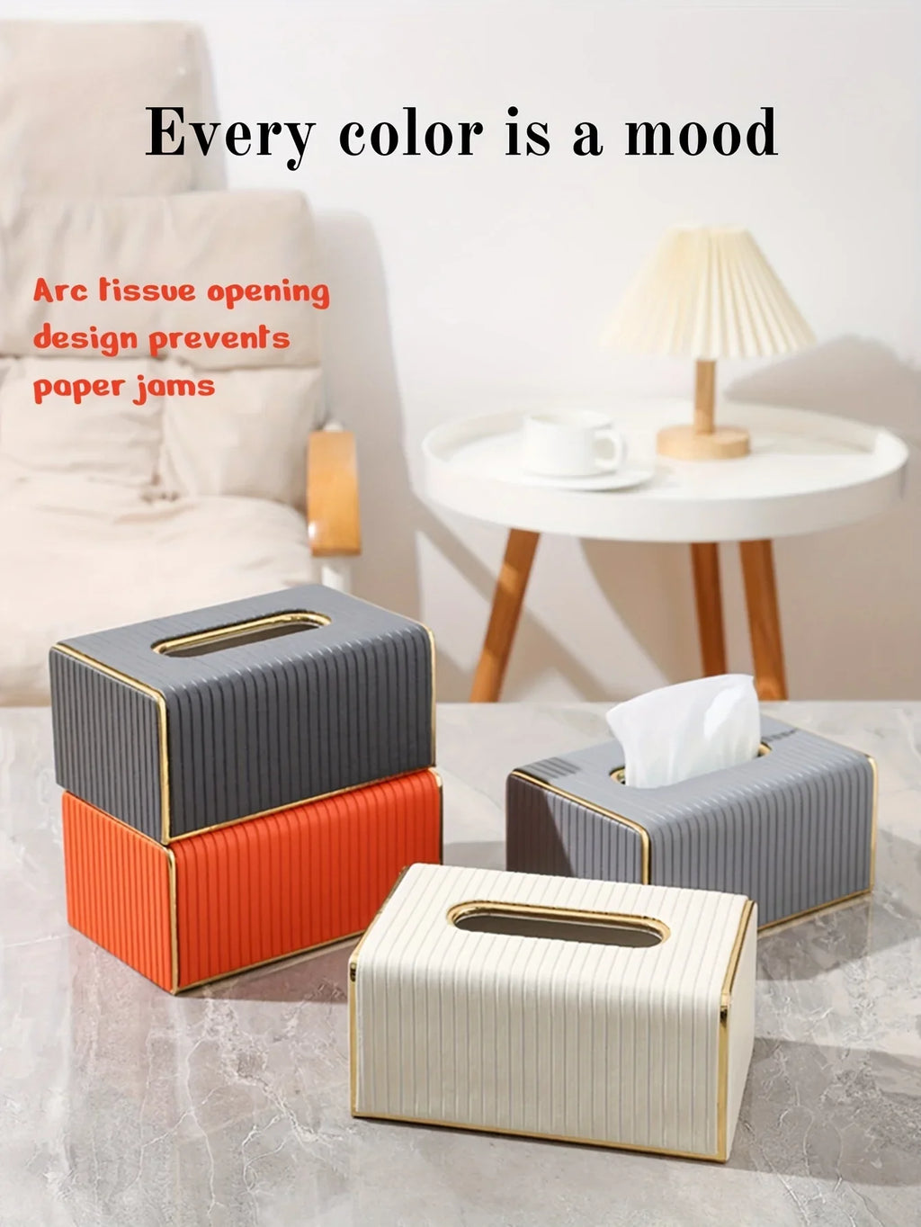 [Luxury Tissue Box Cover] Premium Faux Leather 1-Pack Striped Tissue Box Cover | Dual-Purpose for Dining Table & Home Decor, Golden Accents, Holds Standard Tissues, Modern Luxury Design for Living Room, Office, Hotel House Of Avana