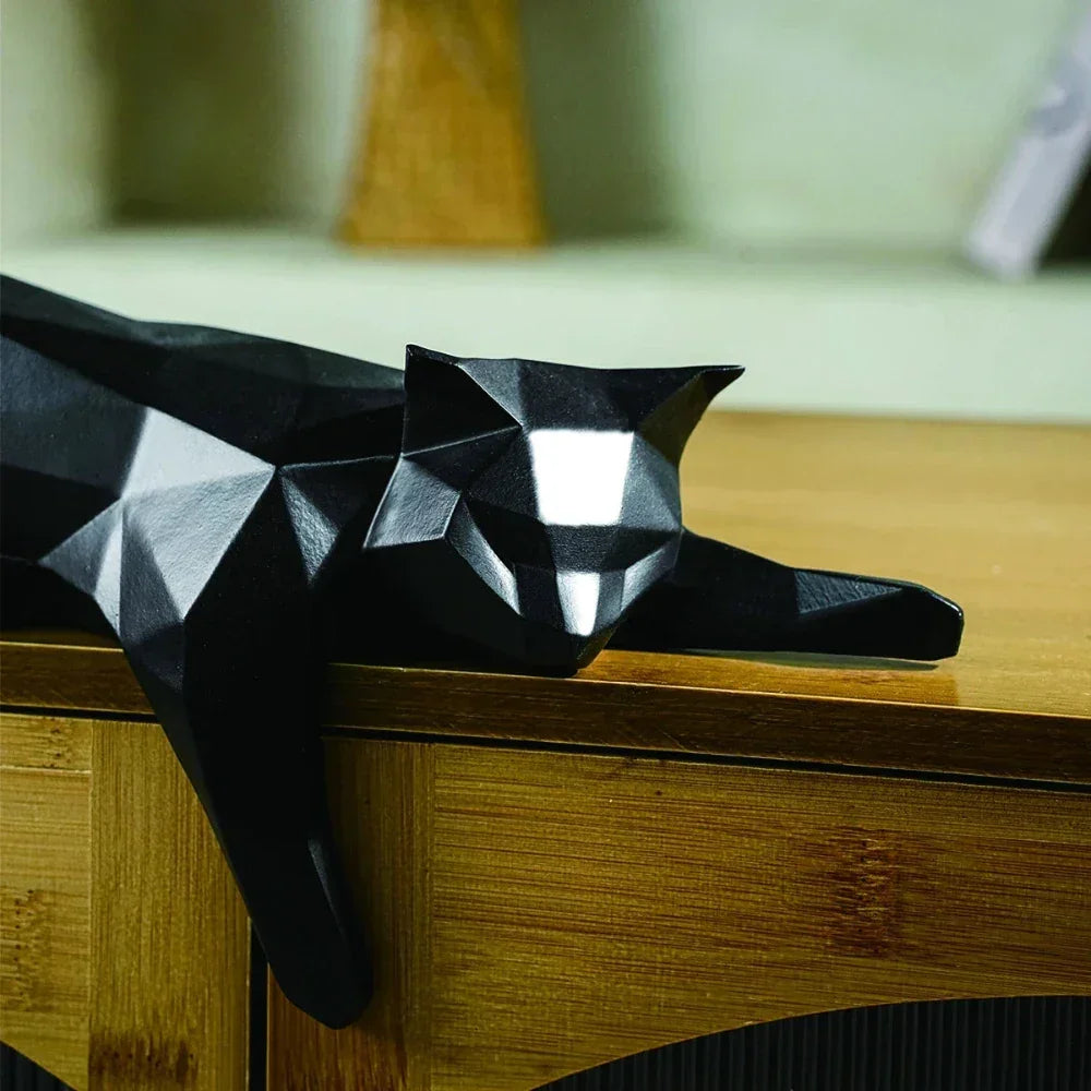 Geometric Lying Cat Figurine - House Of Avana