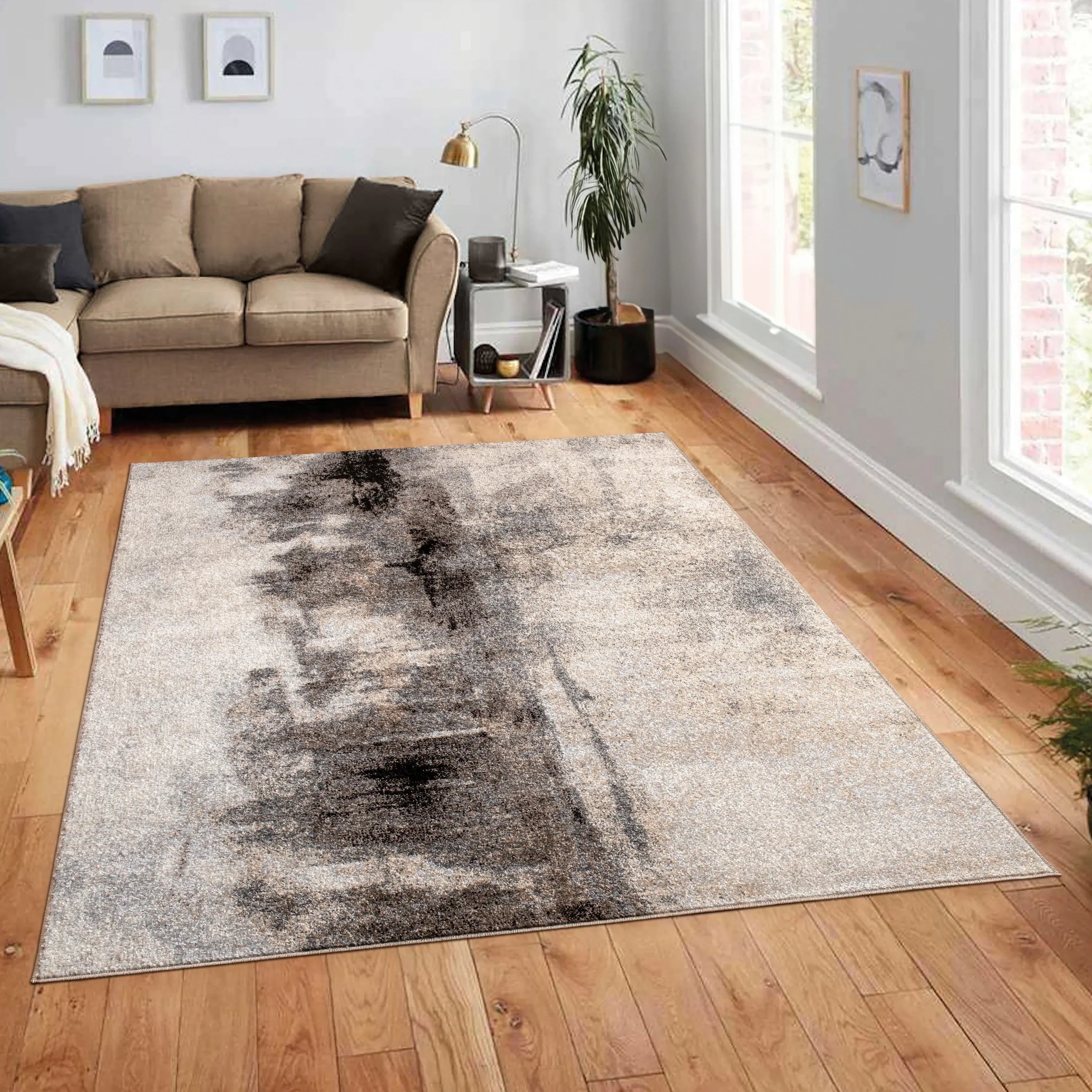 Designer Rug Mona with Modern Art Design in Cream and Black RugYourHome