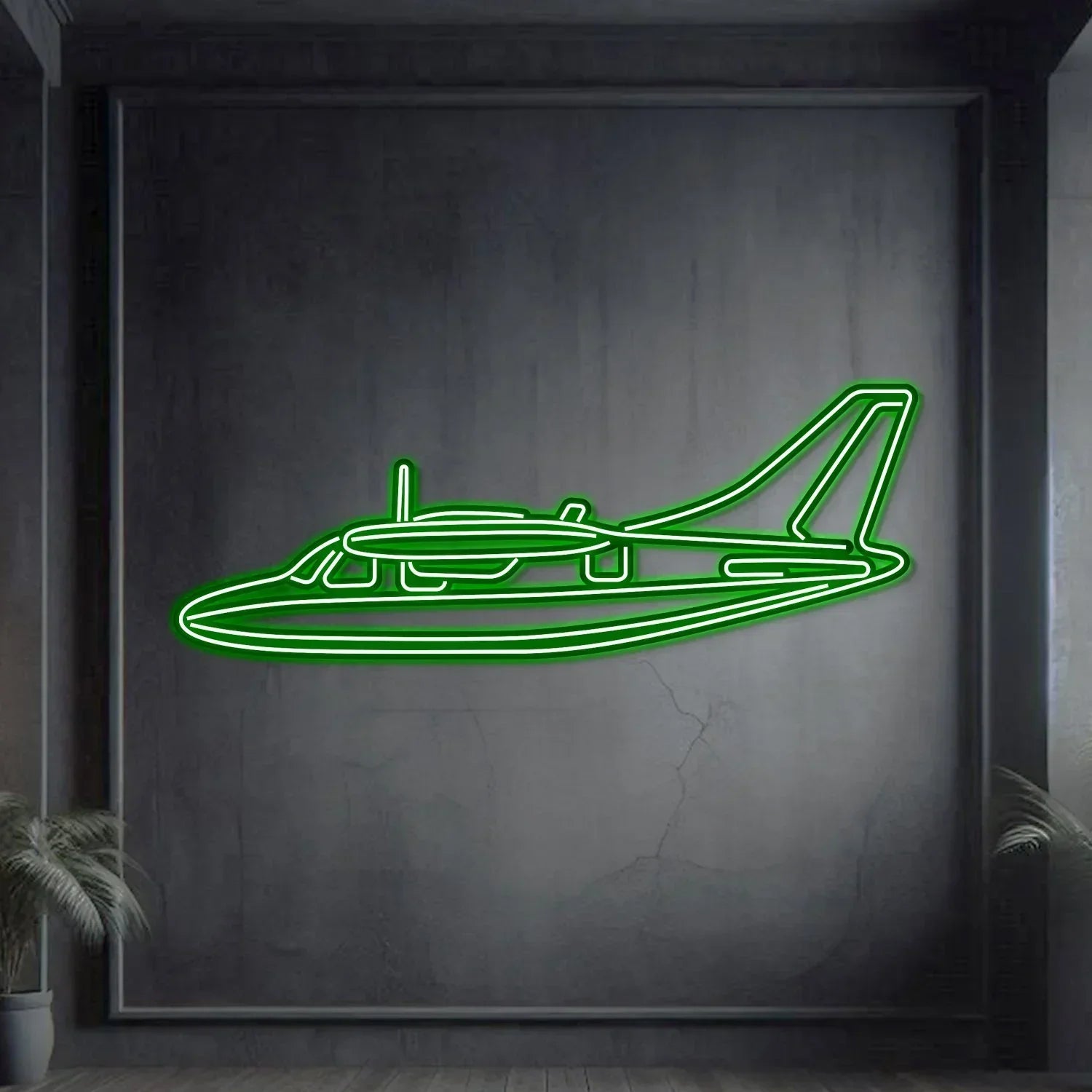 Mu-2k Metal Neon Aircraft Wall Art - Ncn0053, side view - House Of Avana