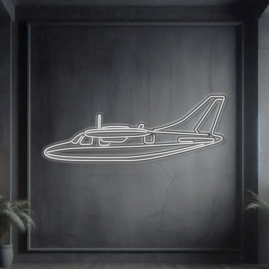 Mu-2k Metal Neon Aircraft Wall Art - Ncn0053, front view - House Of Avana