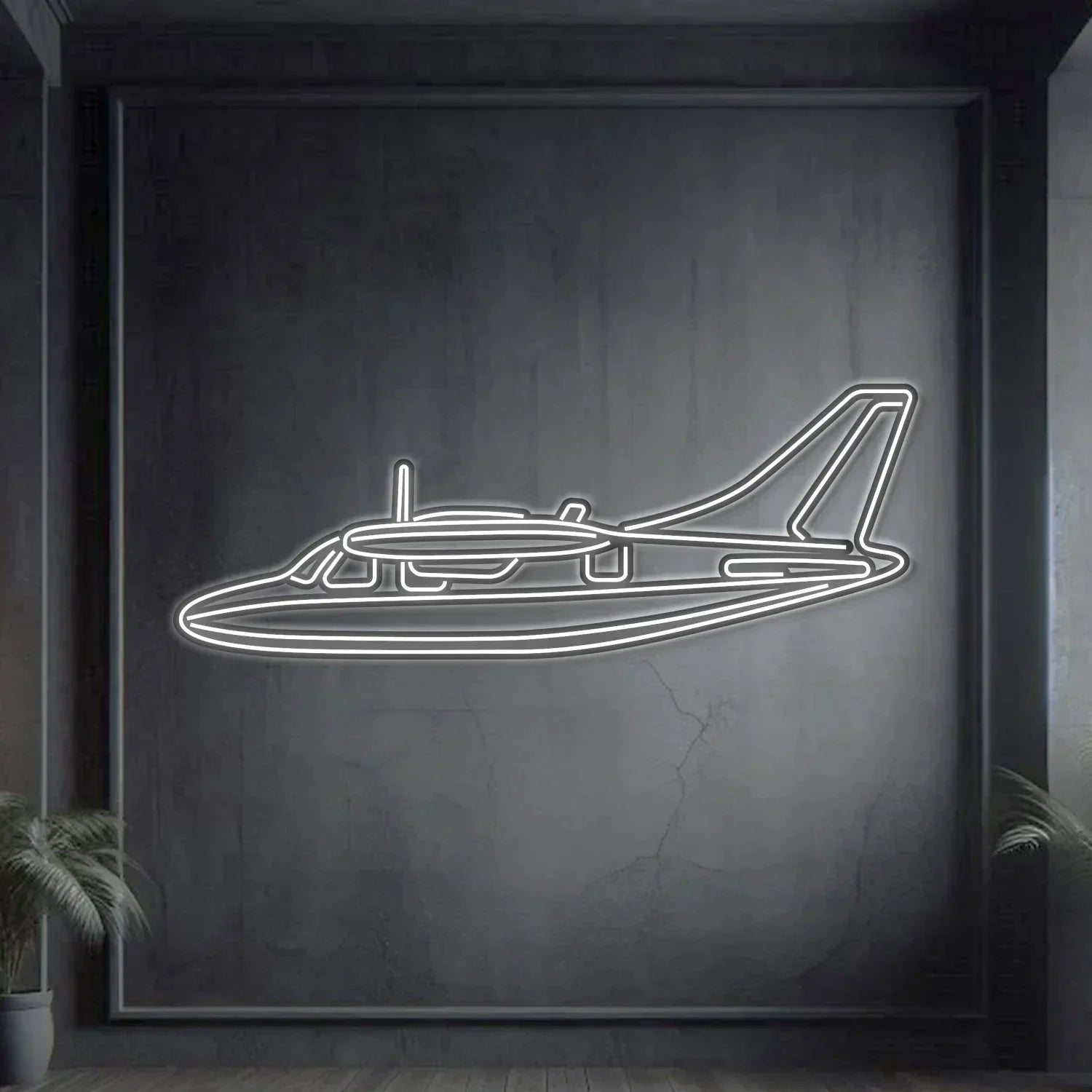 Mu-2k Metal Neon Aircraft Wall Art - Ncn0053, front view - House Of Avana