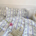 Magnolia Ribbon Bow Tie Floral Bedding Set / Blue Ever Lasting